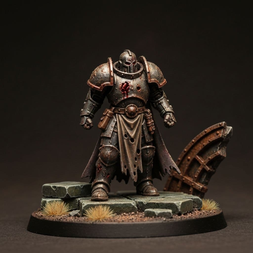 A finished grimdark miniature — the kind of figure VoidAtelier delivers